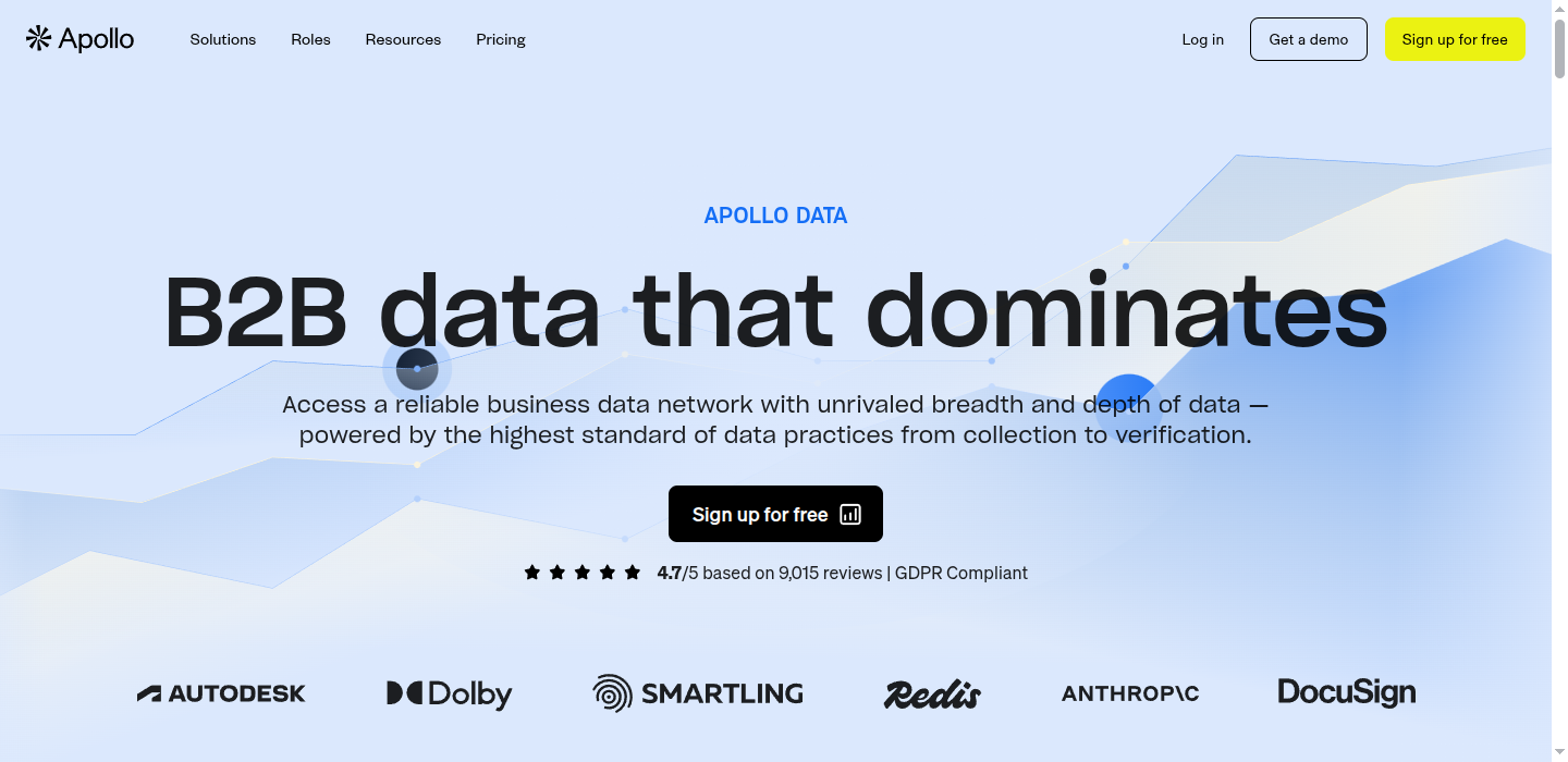 Apollo.io B2B data platform with 210M+ contacts