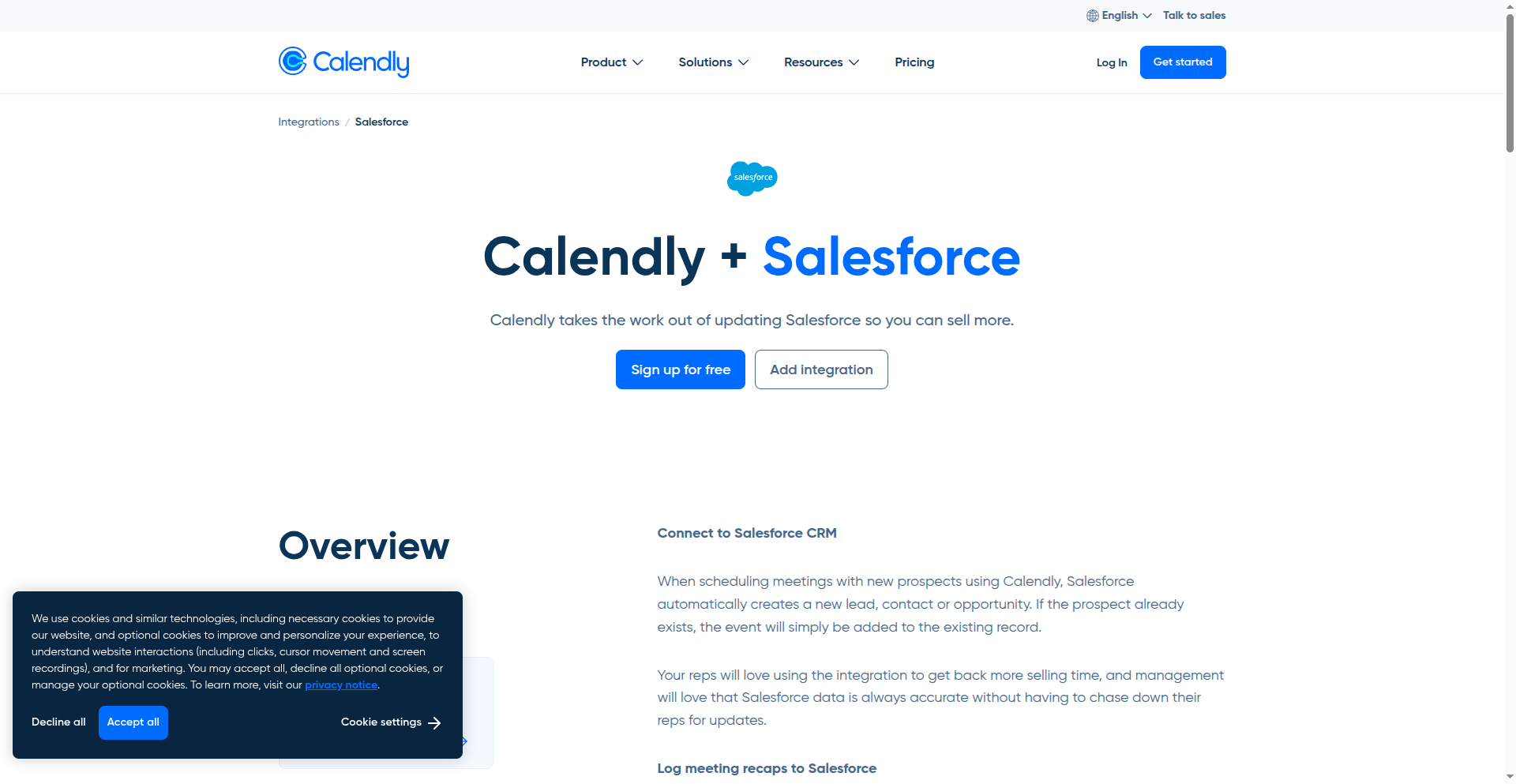 Calendly Salesforce integration page