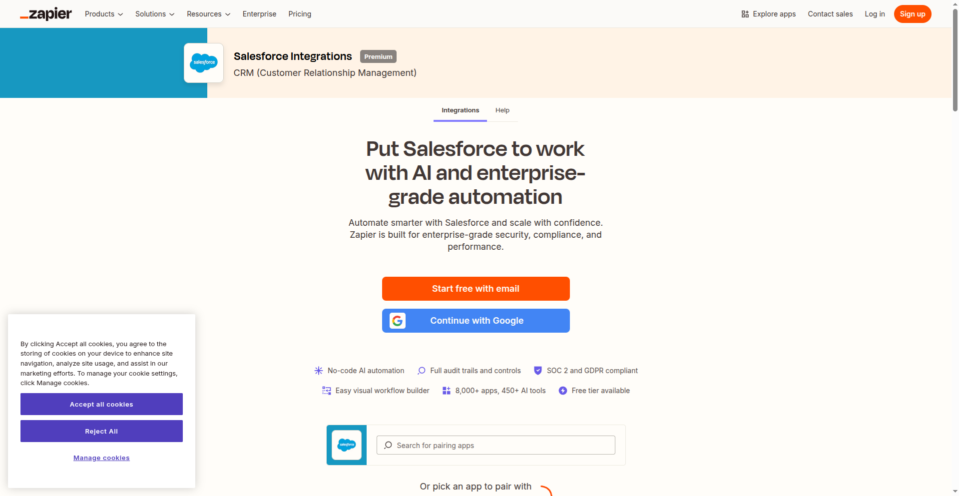 Zapier Salesforce integrations page